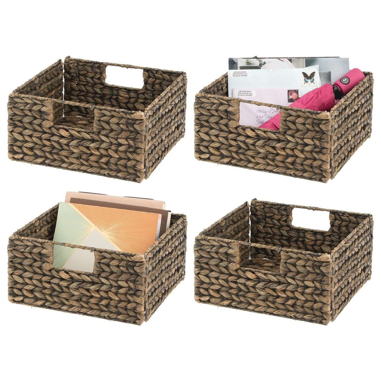 mDesign Woven Hyacinth Home Storage Basket for Cube Furniture, 4 Pack
